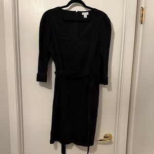 Liz Claiborne Black V-Neck Long Sleeve Belted Dress